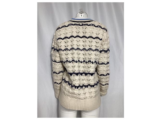 Strickjacke aus cremefarbener Wolle mit Ludvik-Logo-Patch von Sandro Paris Weiß Roh - Ansicht 10
