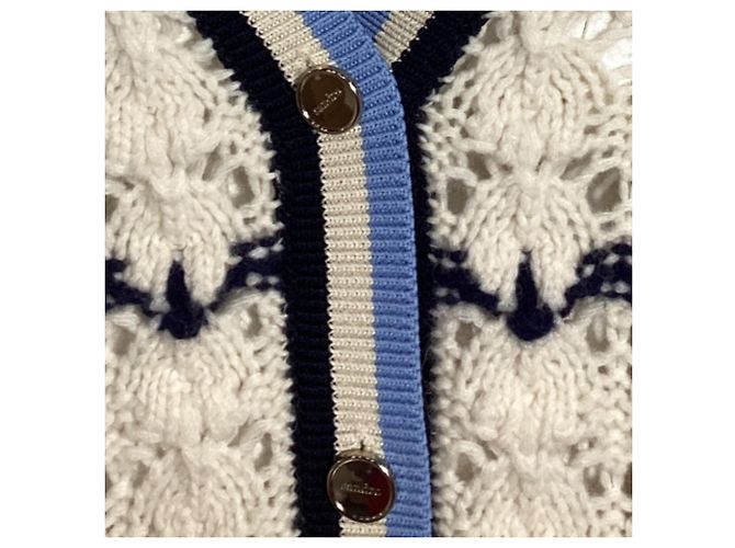 Strickjacke aus cremefarbener Wolle mit Ludvik-Logo-Patch von Sandro Paris Weiß Roh - Ansicht 2