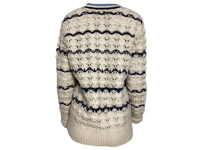 Strickjacke aus cremefarbener Wolle mit Ludvik-Logo-Patch von Sandro Paris Weiß Roh - Ansicht 4