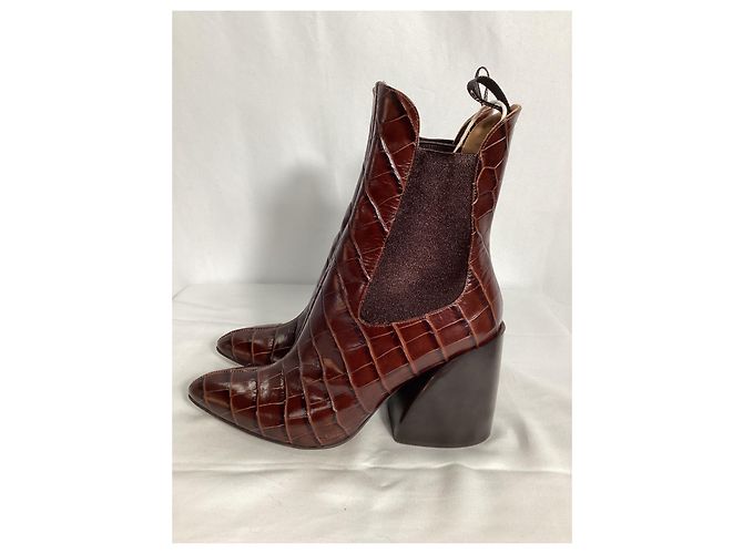 Botines de cuero marrón con estampado de cocodrilo Chloé Wave Castaño Roja - vista 13