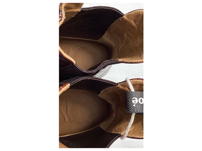 Botines de cuero marrón con estampado de cocodrilo Chloé Wave Castaño Roja - vista 15