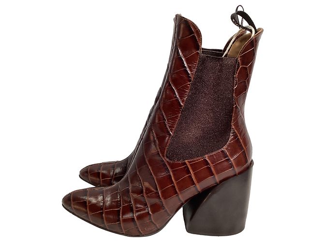 Botines de cuero marrón con estampado de cocodrilo Chloé Wave Castaño Roja - vista 5