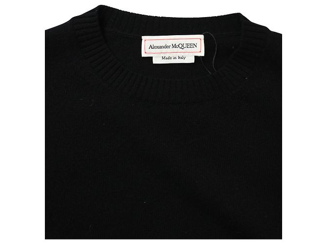 Alexander Mcqueen Suéter de lana negra de ganchillo arrugado Negro - vista 5