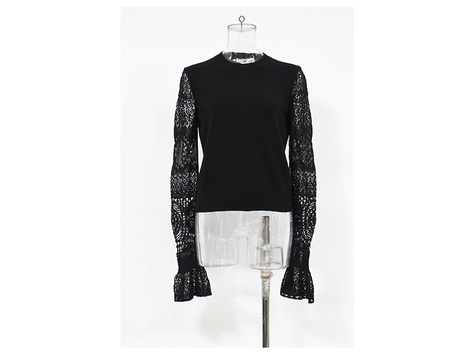 Alexander Mcqueen Suéter de lana negra de ganchillo arrugado Negro - vista 6