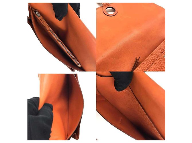 Pochette in pelle Taurillon Clémence Dogon GM di Hermès Arancione - vista 5