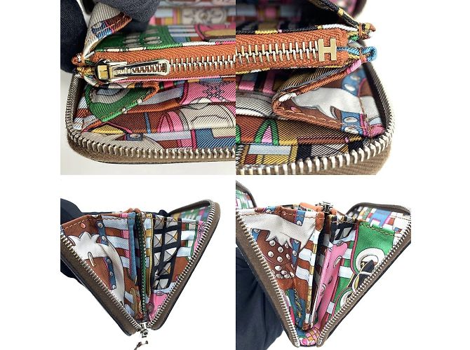 Hermès Billetera compacta bi-fold de seda Hermes Azap Castaño - vista 5