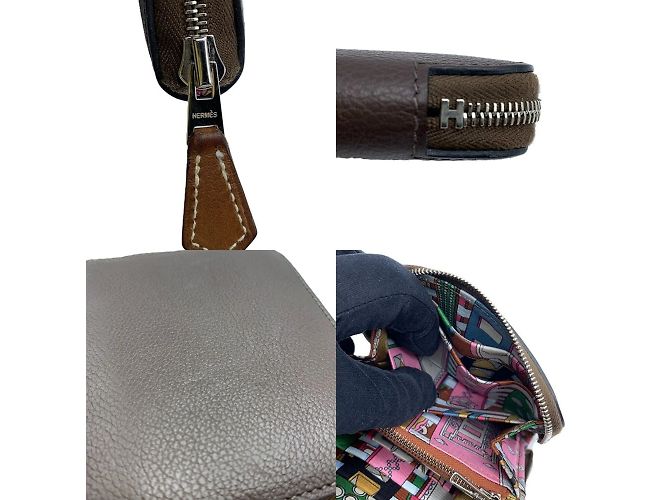 Hermès Billetera compacta bi-fold de seda Hermes Azap Castaño - vista 6
