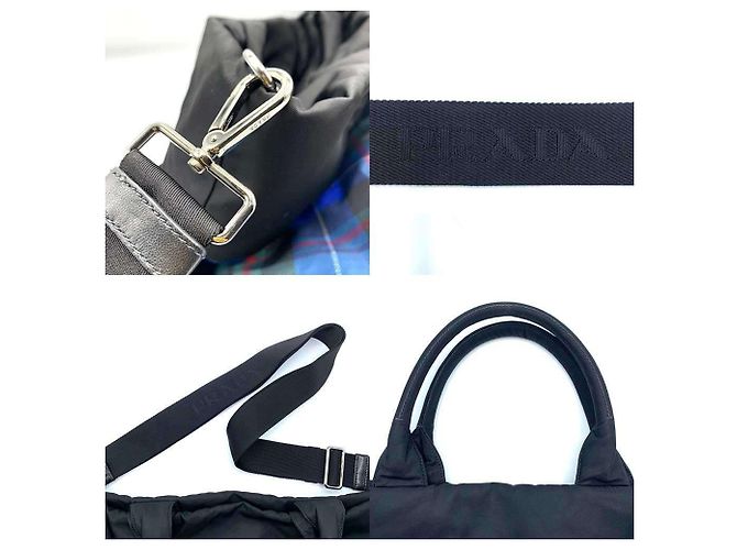 Borsa a mano Prada BR4521 Nero Blu Nylon Pelle - vista 7