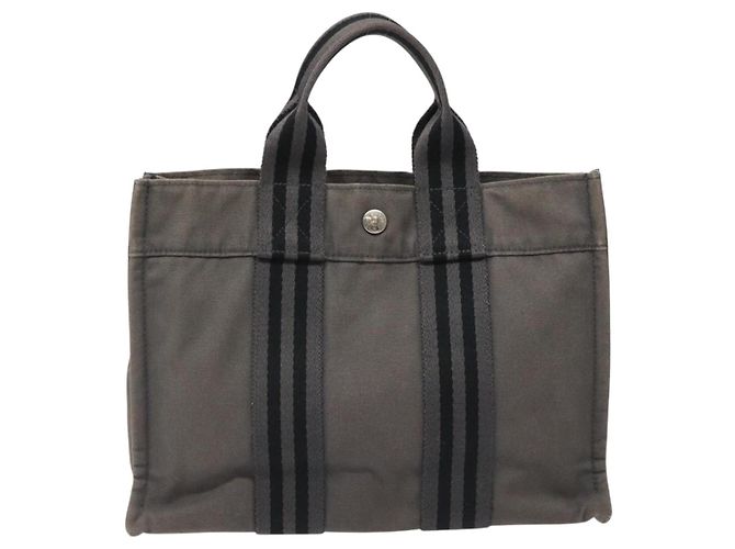 Hermès HERMES Fourre Tout PM Handtasche aus Canvas Grau Auth ti2740 Braun - Ansicht 13