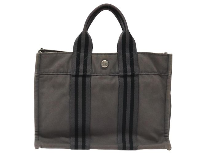 Hermès HERMES Fourre Tout PM Handtasche aus Canvas Grau Auth ti2740 Braun - Ansicht 2