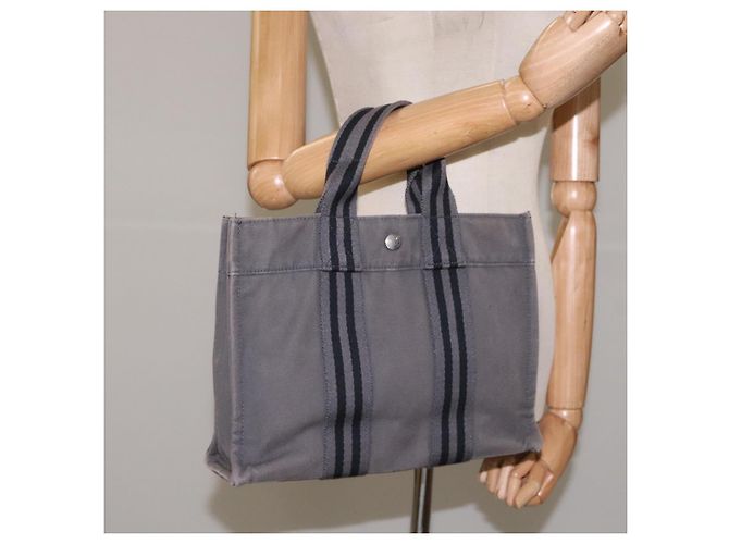 Hermès HERMES Fourre Tout PM Handtasche aus Canvas Grau Auth ti2740 Braun - Ansicht 20