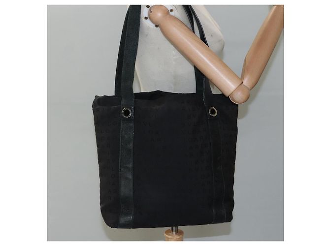 Bulgari Borsa Tote BVLGARI in tela e pelle nera argento autentica hk2061 - vista 21