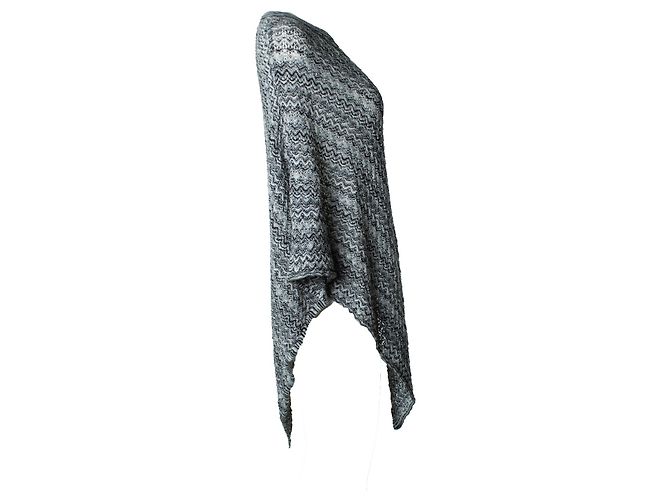 Poncho tessuto a zigzag bianco e nero di Missoni - vista 3