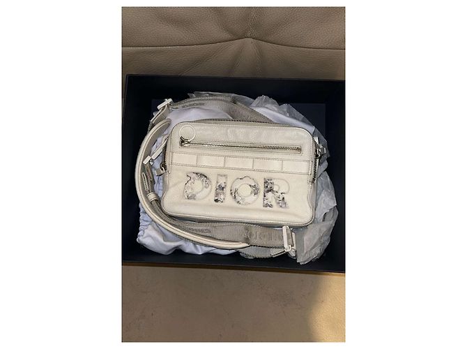 Borsa a tracolla Dior x Daniel Arsham in pelle Eggshell Bianco sporco - vista 9
