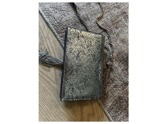 Kate Monogramme Borsa Saint Laurent in pelle color argento - vista 3