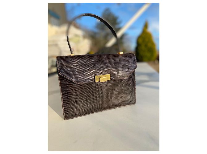 Hermès Handtasche aus Eidechsenleder Schokolade - Ansicht 2