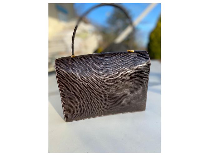 Hermès Handtasche aus Eidechsenleder Schokolade - Ansicht 3