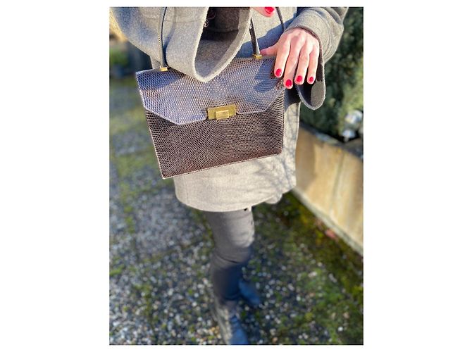 Hermès Handtasche aus Eidechsenleder Schokolade - Ansicht 6