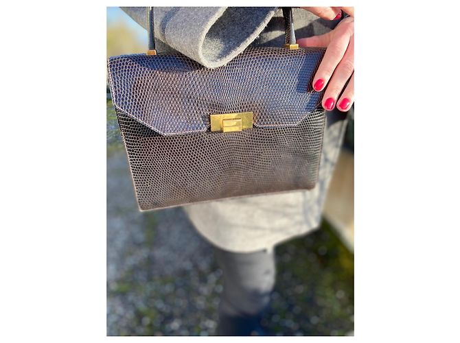 Hermès Handtasche aus Eidechsenleder Schokolade - Ansicht 7