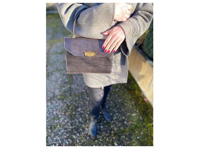 Hermès Handtasche aus Eidechsenleder Schokolade - Ansicht 8