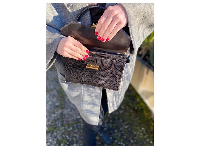Hermès Handtasche aus Eidechsenleder Schokolade - Ansicht 9