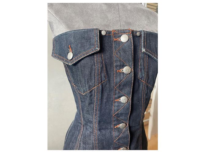 Jean Paul Gaultier Corsé Bustier de Algodón Azul Marino - vista 2