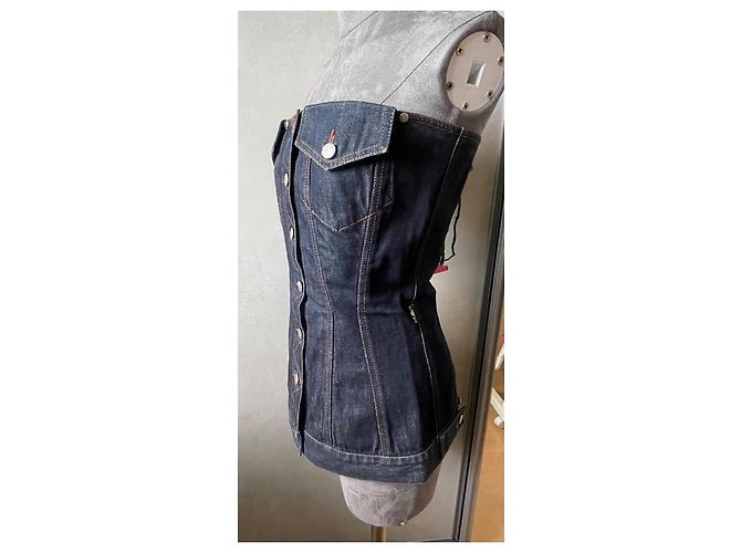 Jean Paul Gaultier Corsé Bustier de Algodón Azul Marino - vista 5