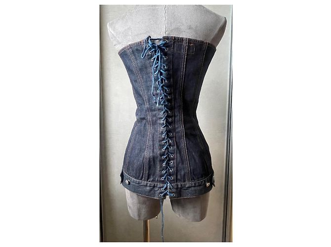 Jean Paul Gaultier Corsé Bustier de Algodón Azul Marino - vista 7
