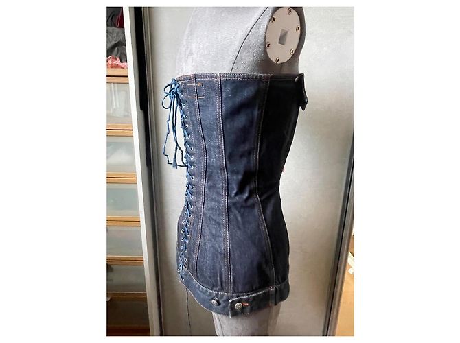 Jean Paul Gaultier Corsé Bustier de Algodón Azul Marino - vista 8