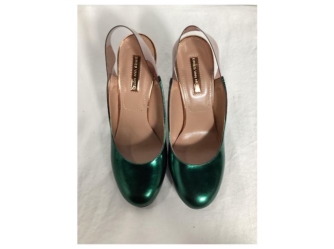 Décolleté con tacco trasparente metallico Dries Van Noten in pelle verde - vista 11