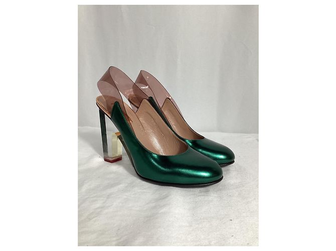Décolleté con tacco trasparente metallico Dries Van Noten in pelle verde - vista 12