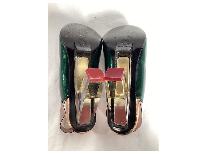 Décolleté con tacco trasparente metallico Dries Van Noten in pelle verde - vista 13