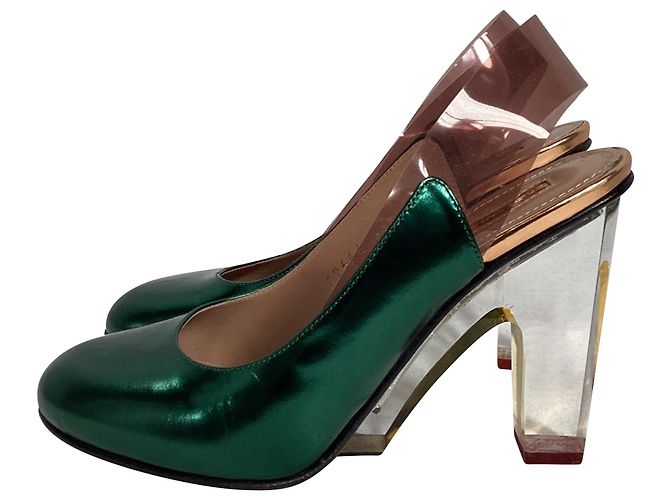 Décolleté con tacco trasparente metallico Dries Van Noten in pelle verde - vista 2