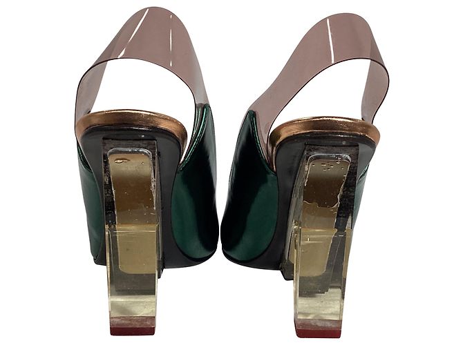 Décolleté con tacco trasparente metallico Dries Van Noten in pelle verde - vista 3