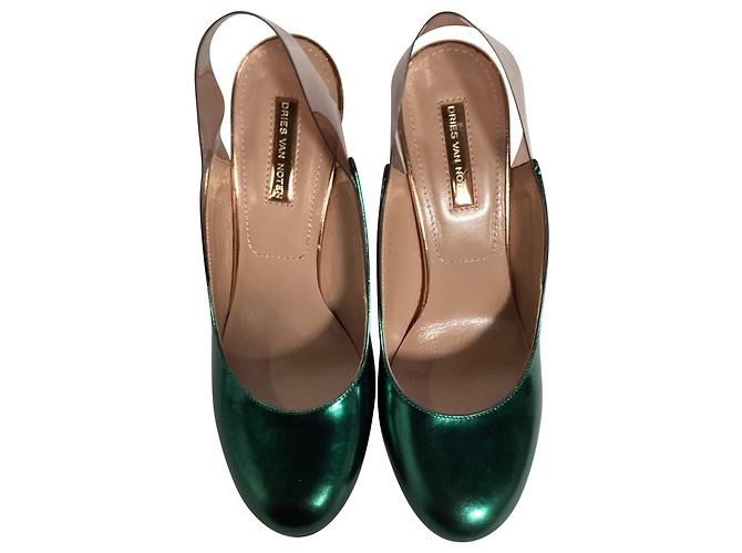 Décolleté con tacco trasparente metallico Dries Van Noten in pelle verde - vista 4