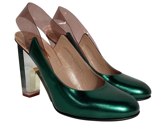 Décolleté con tacco trasparente metallico Dries Van Noten in pelle verde - vista 5