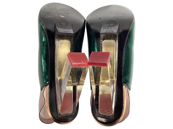Décolleté con tacco trasparente metallico Dries Van Noten in pelle verde - vista 6