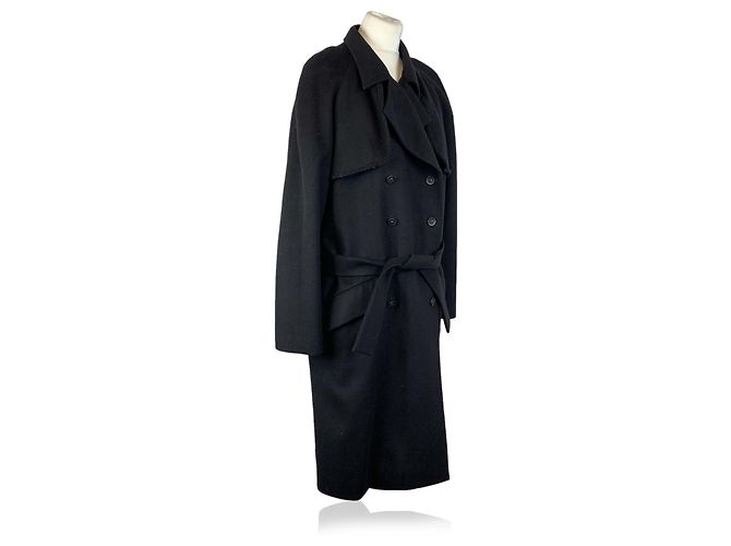 Timeless Chanel Schwarzer Kaschmir-Trenchcoat mit Gürtel Größe 42 FR - Ansicht 3