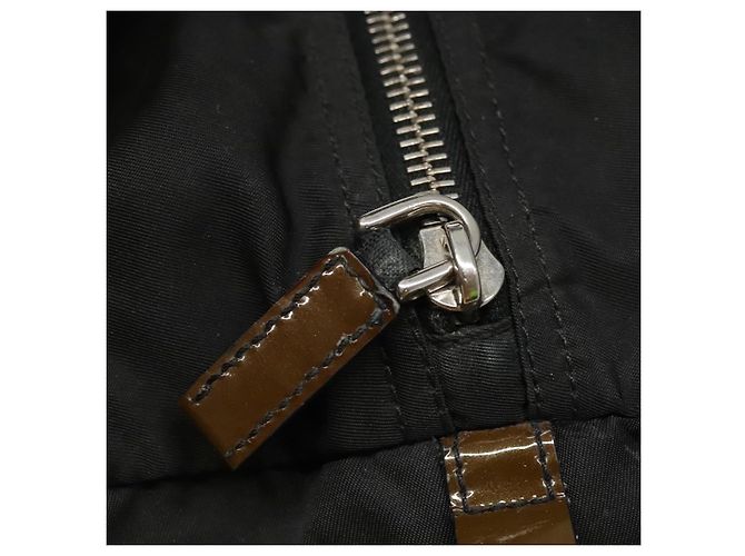 PRADA Borsa a mano in nylon smaltato nero khaki argento autentica hk2037 Cachi - vista 10