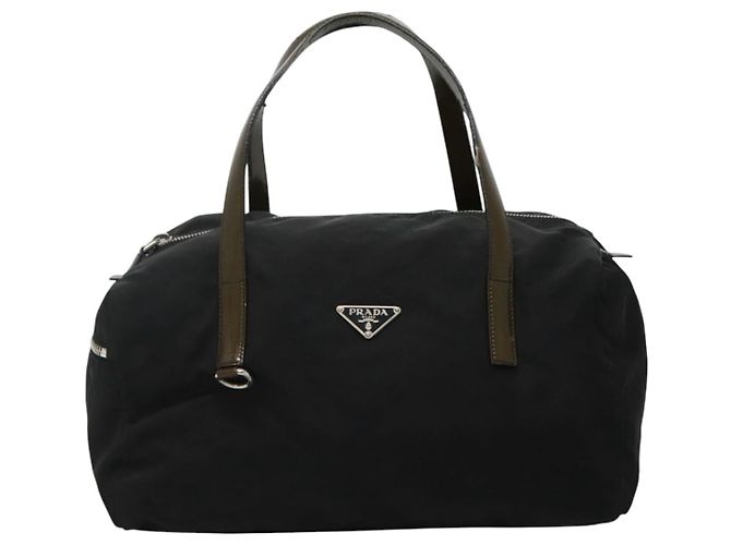 PRADA Borsa a mano in nylon smaltato nero khaki argento autentica hk2037 Cachi - vista 13