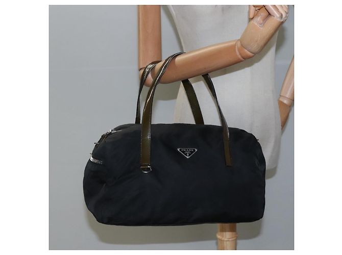 PRADA Borsa a mano in nylon smaltato nero khaki argento autentica hk2037 Cachi - vista 22