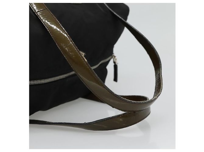 PRADA Borsa a mano in nylon smaltato nero khaki argento autentica hk2037 Cachi - vista 7