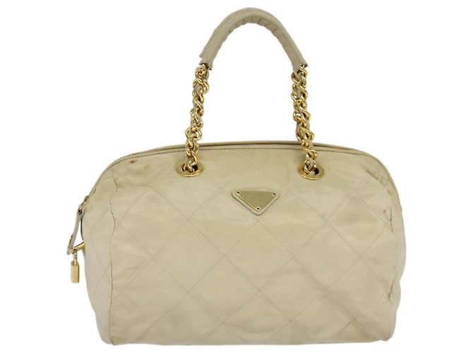 PRADA Borsa a mano con catena in nylon beige oro Auth mr979 D'oro - vista 13