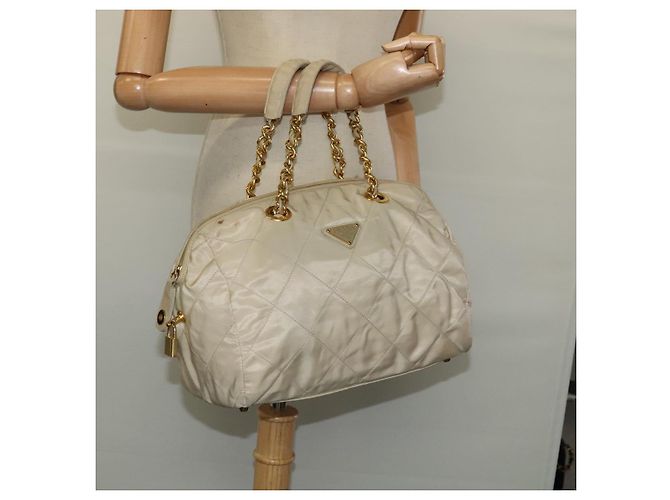 PRADA Borsa a mano con catena in nylon beige oro Auth mr979 D'oro - vista 22