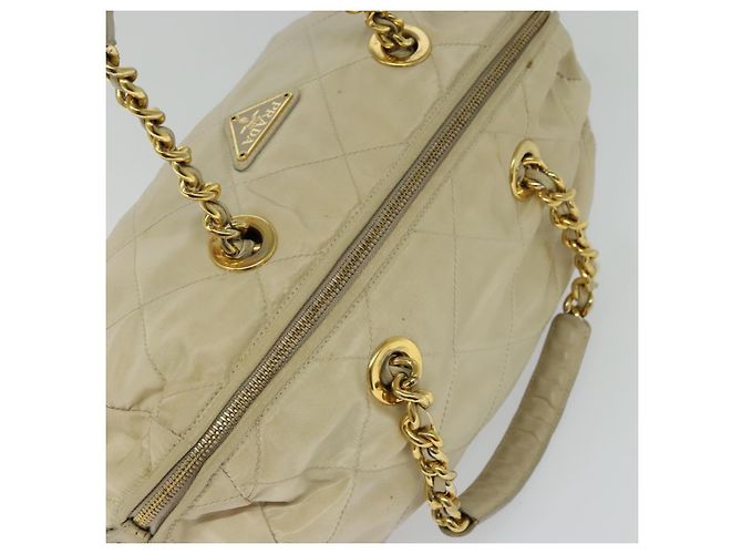 PRADA Borsa a mano con catena in nylon beige oro Auth mr979 D'oro - vista 6