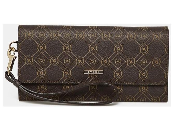 Autre Marque Vakko Monogramm Geldbörse aus Leder Braun Beige Karamell - Ansicht 4
