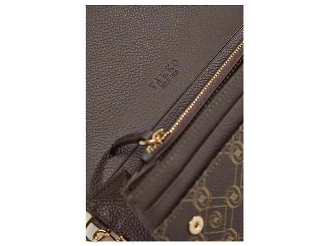 Autre Marque Vakko Monogramm Geldbörse aus Leder Braun Beige Karamell - Ansicht 6