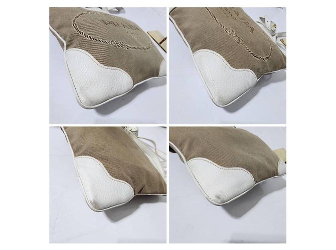 Borsa a tracolla Prada Canapa Logo Jacquard Marrone/Bianco - vista 10