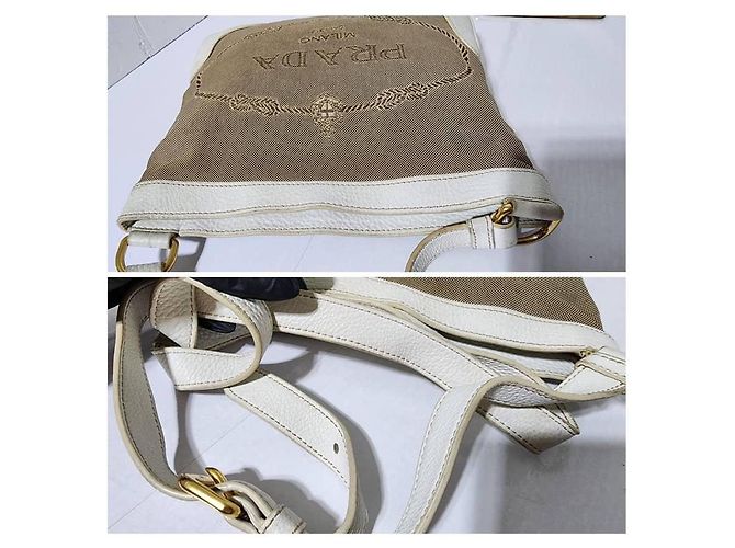 Borsa a tracolla Prada Canapa Logo Jacquard Marrone/Bianco - vista 12