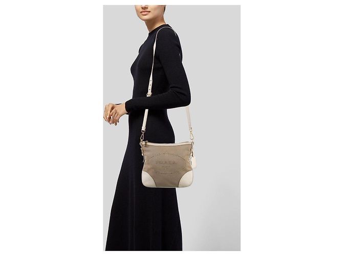Borsa a tracolla Prada Canapa Logo Jacquard Marrone/Bianco - vista 3